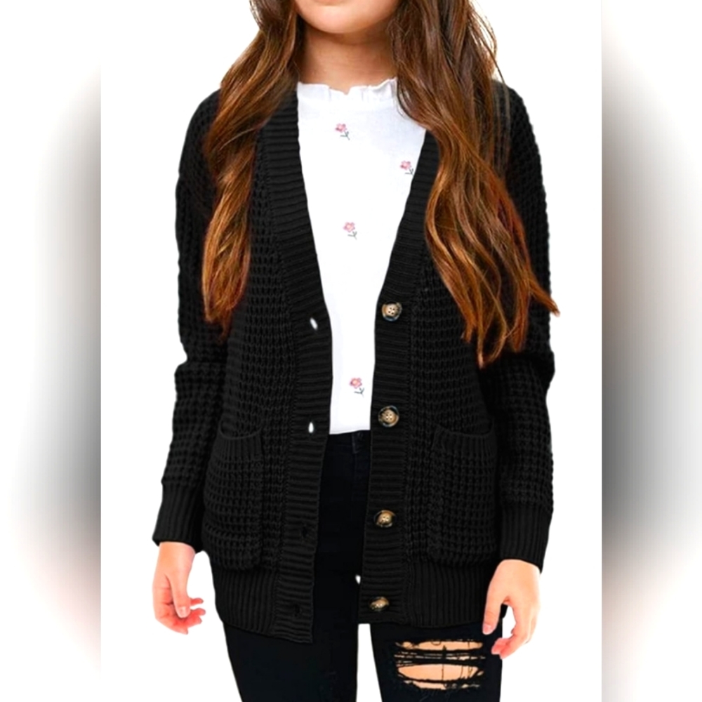 Imily Bela Girls Knit Cardigan with Pockets - Black, size 160 (13 yo)